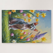 Sphynx Kat Lentere Bloemen Schilderij Legpuzzel (Horizontaal)