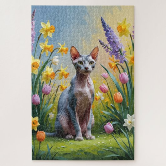 Sphynx Kat Lentere Bloemen Schilderij Legpuzzel (Verticaal)