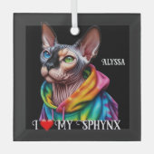 Sphynx Kat Liefde Zwart Glas Ornament (Voorkant)