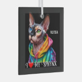 Sphynx Kat Liefde Zwart Glas Ornament (Voorkant Rechts)