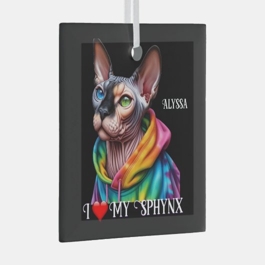 Sphynx Kat Liefde Zwart Glas Ornament (Voorkant Rechts)