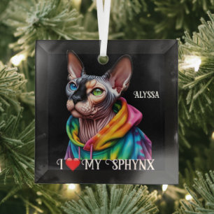 Sphynx Kat Liefde Zwart Glas Ornament