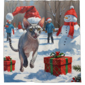 Sphynx kat loopt in de sneeuw met kerstmuts douchegordijn (Voorkant)