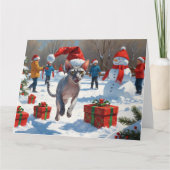 Sphynx kat loopt in de sneeuw met kerstmuts kaart (Voorkant)
