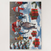 Sphynx kat loopt in de sneeuw met kerstmuts legpuzzel (Verticaal)