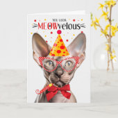 Sphynx Kat MEOWvelous Verjaardag Kaart (Gele Bloem)