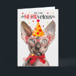 Sphynx Kat MEOWvelous Verjaardag Kaart<br><div class="desc">Deze Sphynx kat is klaar om te feesten en felle wensen te sturen voor een perfecte verjaardagsviering aan de kattenmoeder of liefhebber van het haarloze kattenras.</div>