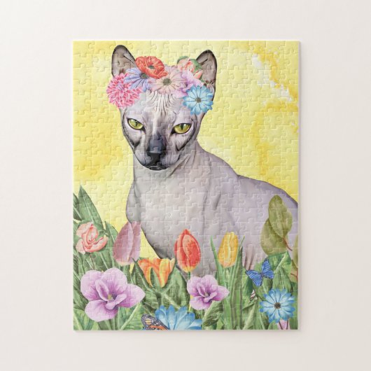 Sphynx kat met Bloemen Lente Legpuzzel (Verticaal)