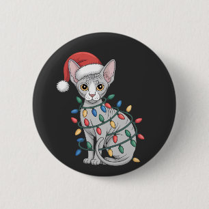 Sphynx kat met een kerstmuts en ingepakt in Kerstm Ronde Button 5,7 Cm