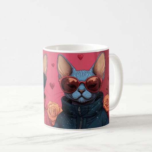 Sphynx kat met hartrozen Valentijnsdag Koffiemok (Voorkant rechts)