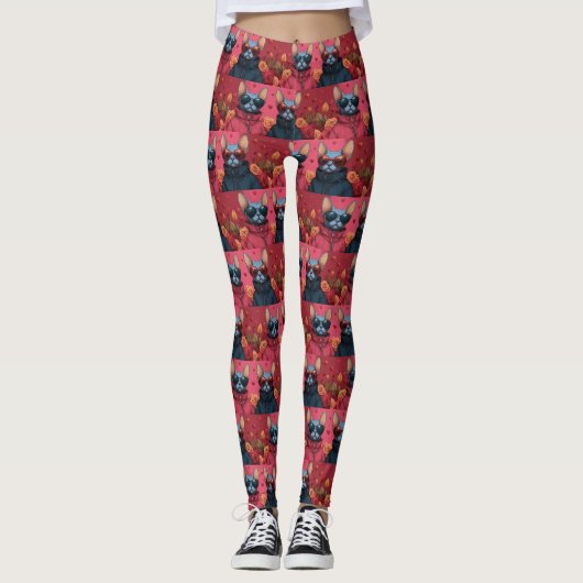 Sphynx kat met hartrozen Valentijnsdag Leggings (Voorkant)