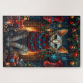 Sphynx kat met kerstcadeaus open haard legpuzzel (Horizontaal)