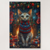 Sphynx kat met kerstcadeaus open haard legpuzzel (Verticaal)