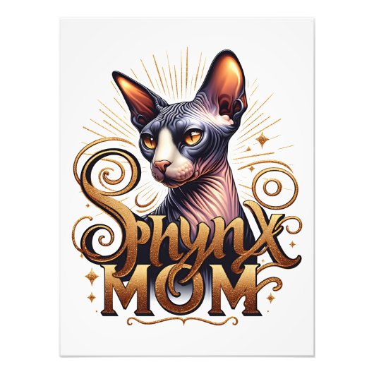 Sphynx Kat Moeder Kunst Poster Print Moederdag Mam (Voorkant)