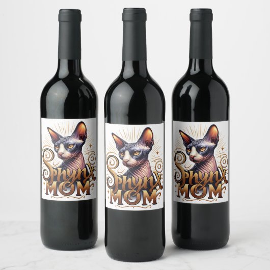 Sphynx Kat Moeder Moederdag Fles Wijn Etiket (Flessen)