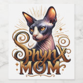 Sphynx Kat Moeder Moederdag Fles Wijn Etiket (Enkel label)