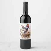 Sphynx Kat Moeder Moederdag Fles Wijn Etiket (Voorkant)