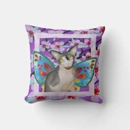 Sphynx Kat Ninja Fairy Paarse Bloem Kussen