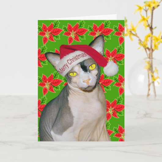 Sphynx Kat Ninja Kerstmis Holi Groen Kaart (Gele Bloem)