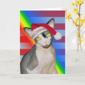Sphynx Kat Ninja Kerstmis Regenboog Kaart (Gele Bloem)