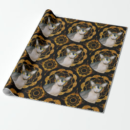 Sphynx Kat Ninja Zwart en Goud Retro Stijl Cadeaupapier