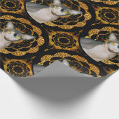 Sphynx Kat Ninja Zwart en Goud Retro Stijl Cadeaupapier (Hoek)