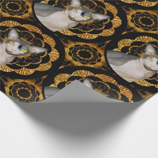 Sphynx Kat Ninja Zwart en Goud Retro Stijl Cadeaupapier (Hoek)