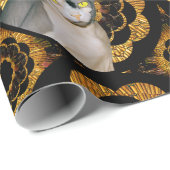 Sphynx Kat Ninja Zwart en Goud Retro Stijl Cadeaupapier (Rol Hoek)