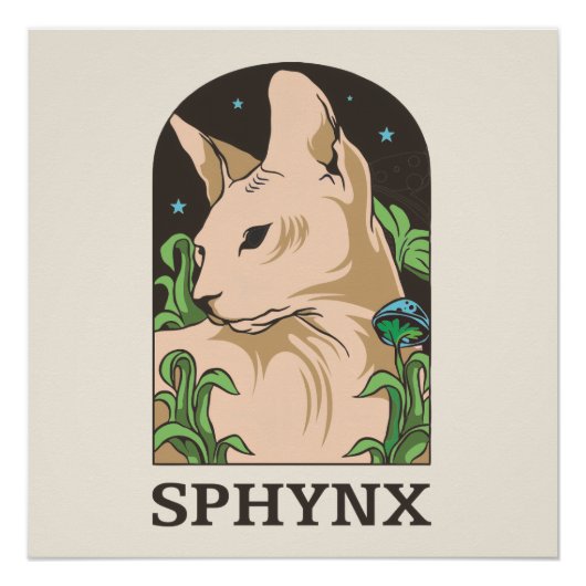 Sphynx Kat Portret Handgetekend Perfect Poster (Voorkant)