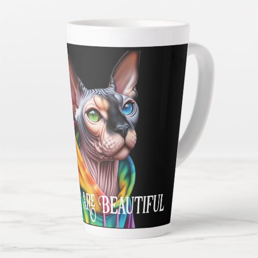 Sphynx Kat Rimpels Verjaardag Latte Mok (Rechterhoek)