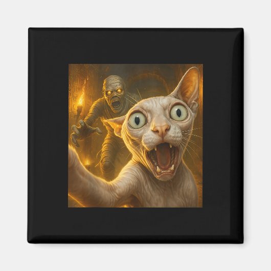 Sphynx kat selfie grappige griezelige mummie spook magneet (Voorkant)