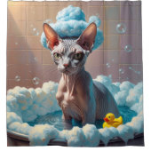 Sphynx kat slordig slaperig schattig grappig douchegordijn (Voorkant)