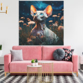 Sphynx Kat Staart naar de Hemel – Levendig Bloemsc Canvas Afdruk (Insitu (Woonkamer))