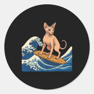 Sphynx kat surft op Japanse golf Ronde Sticker
