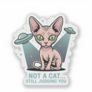 Sphynx-kat UFO-aliën humor kunst beoordelen Sticker