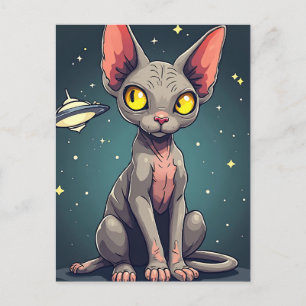 Sphynx-kat UFO-ruimte-carta-illustratie Briefkaart