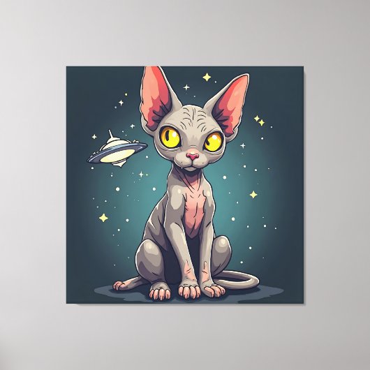 Sphynx-kat UFO-ruimte-carta-illustratie Canvas Afdruk (Voorkant)