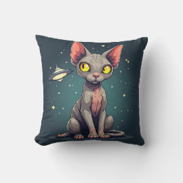 Sphynx-kat UFO-ruimte-carta-illustratie Kussen
