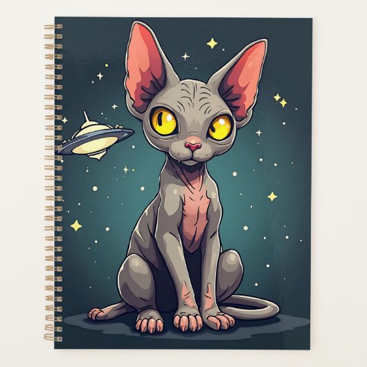 Sphynx-kat UFO-ruimte-carta-illustratie Planner (Voorkant)