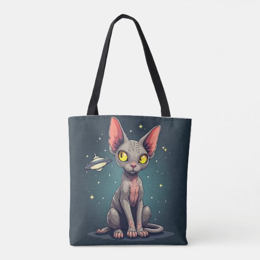 Sphynx-kat UFO-ruimte-carta-illustratie Tote Bag (Achterkant)