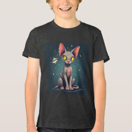 Sphynx-kat UFO-ruimte-carta-illustratie Tri-Blend Shirt