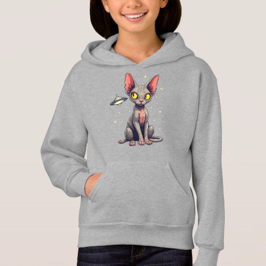 Sphynx Kat UFO Ruimte Cartoon Kunst (Voorkant)