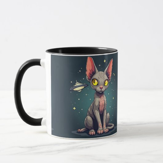 Sphynx Kat UFO Ruimte Cartoon Kunst Mok (Links)