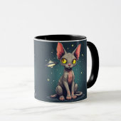 Sphynx Kat UFO Ruimte Cartoon Kunst Mok (Voorkant rechts)