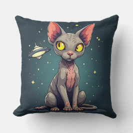 Sphynx-kat UFO-ruimte-cartoonkunst beoordelen Kussen