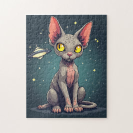 Sphynx-kat UFO-ruimte-cartoonkunst beoordelen Legpuzzel