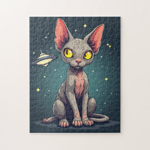 Sphynx-kat UFO-ruimte-cartoonkunst beoordelen Legpuzzel