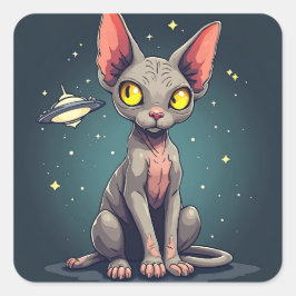 Sphynx-kat UFO-ruimte-cartoonkunst beoordelen Vierkante Sticker