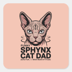 Sphynx Kat Vader Grappige Vector Kunst Vierkante Sticker