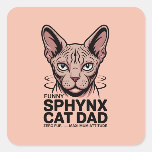 Sphynx Kat Vader Grappige Vector Kunst Vierkante Sticker (Voorkant)